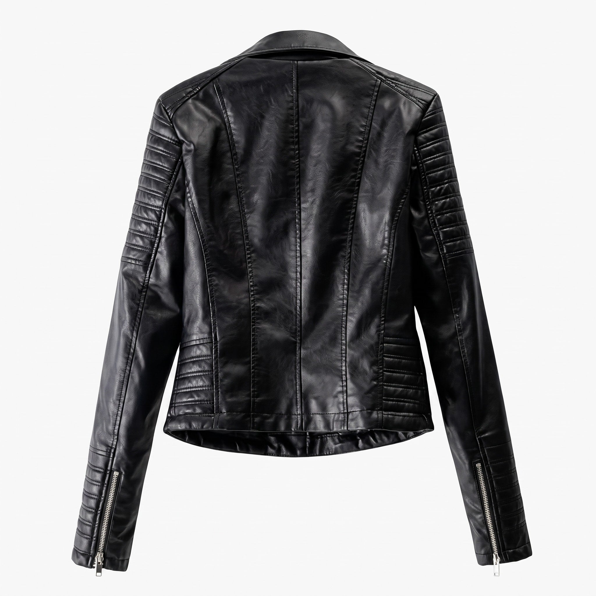 Sophie - Women's Biker Jacket Zip Pockets with Quilted Shoulder Detail