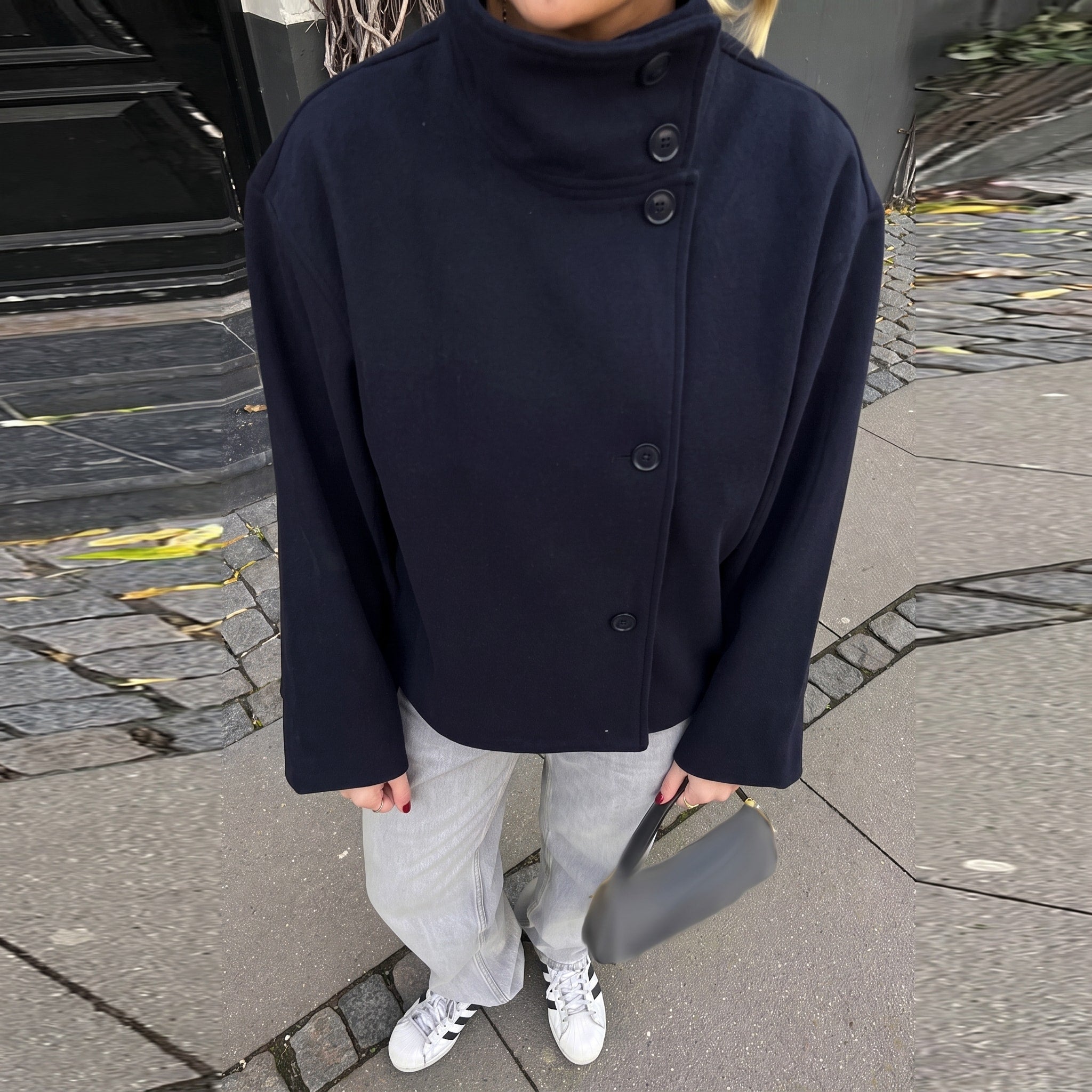 Elise - Women's Double-Breasted Cropped Jacket with Stand Collar