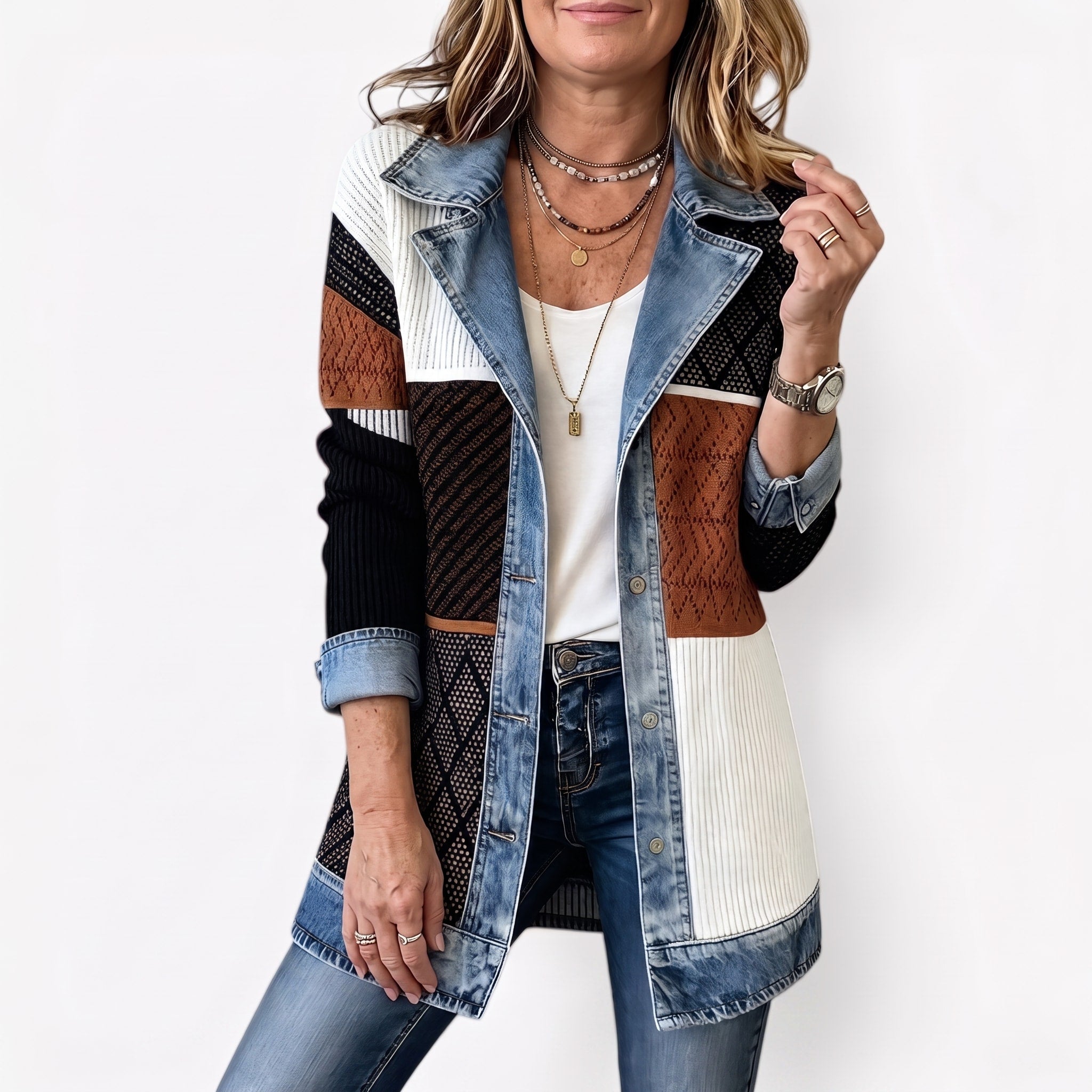 Margaret - Women's Longline Contrast Collar Blazer Jacket