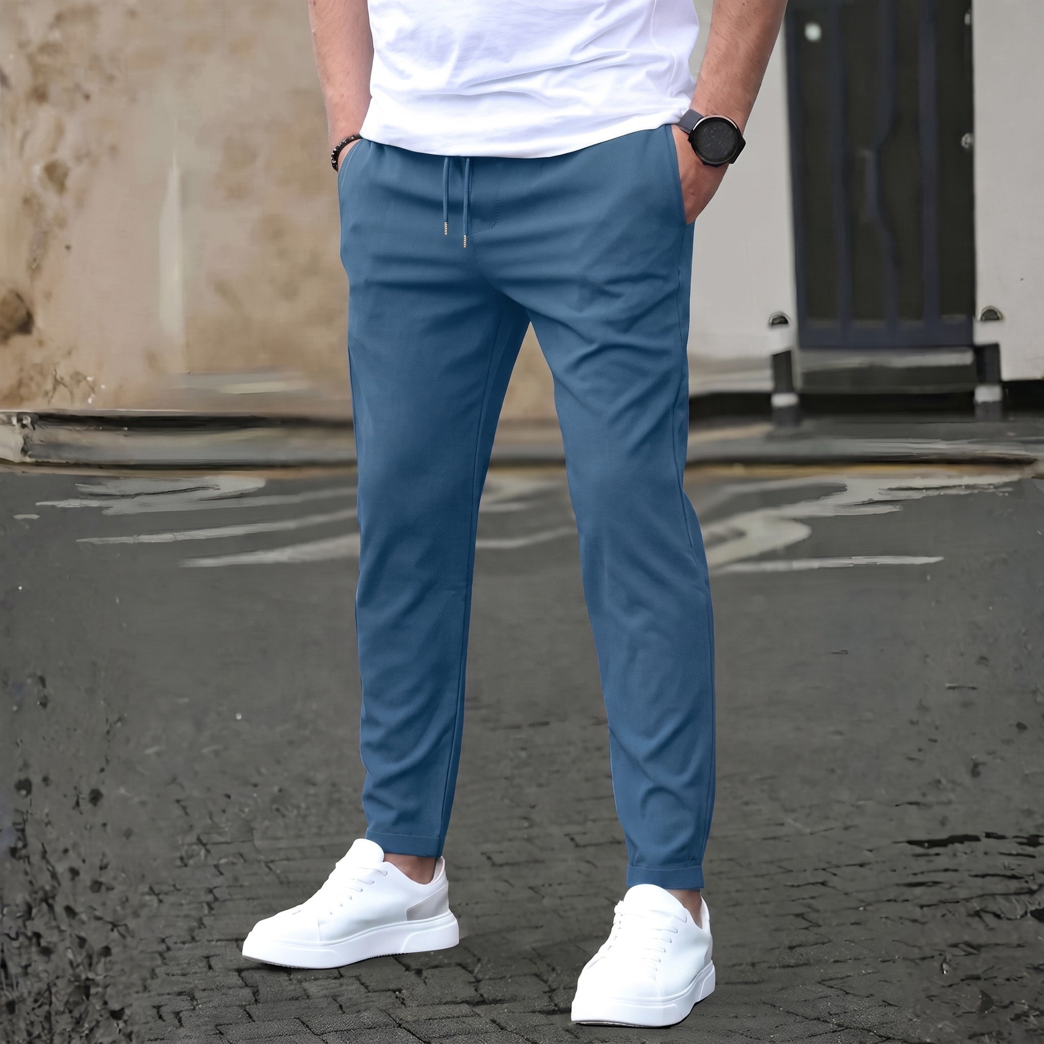 James - Men's Slim Fit Elastic Waist Chinos with Drawstring