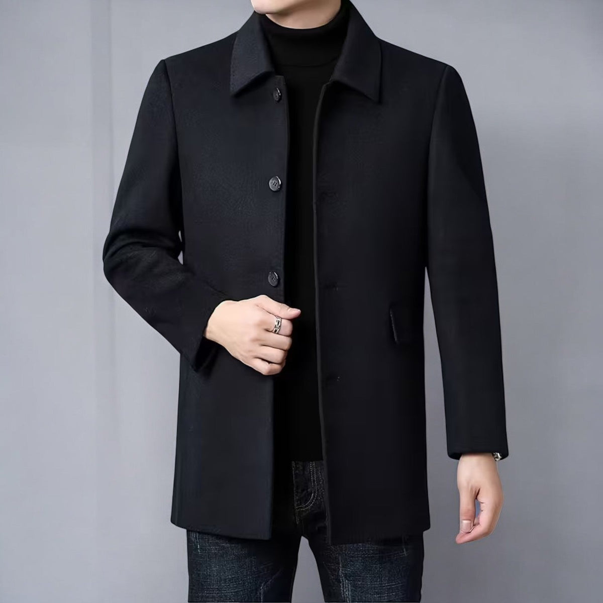 Eduard – Men's Coat Single-Breasted Winter - Coats - Black - Davies & Cooper