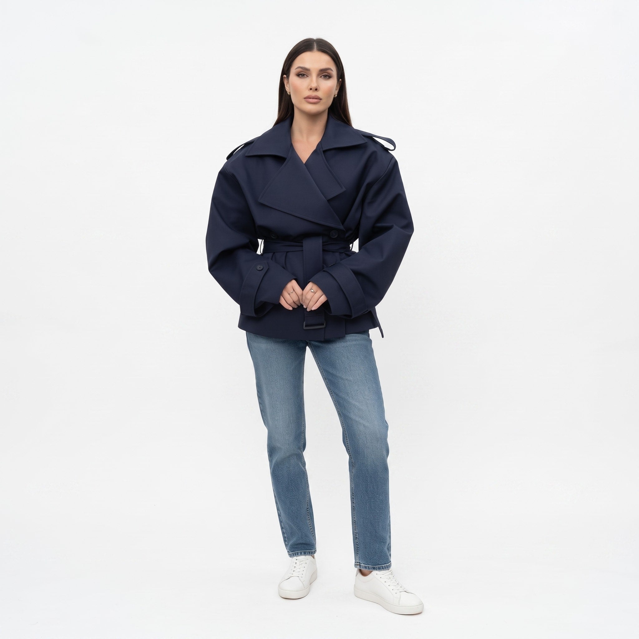 Sophie - Women's Belted Trench Jacket with Notched Lapel Collar