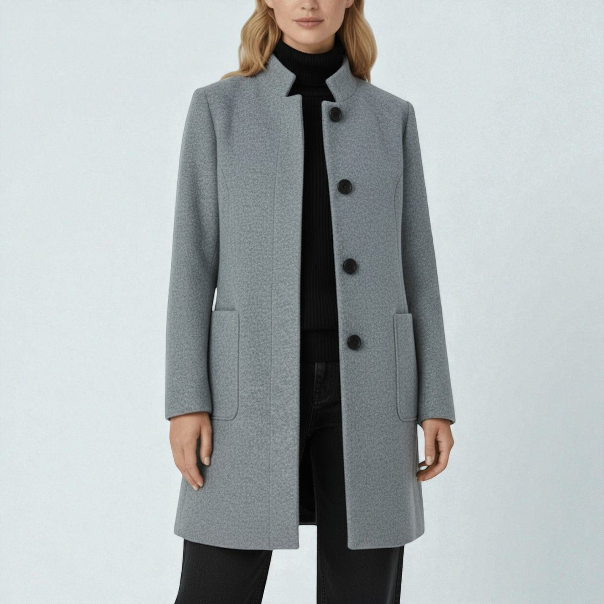 Elara – Women's Coat with Stand-Up Collar and Pockets - Coats - Grey - Davies & Cooper