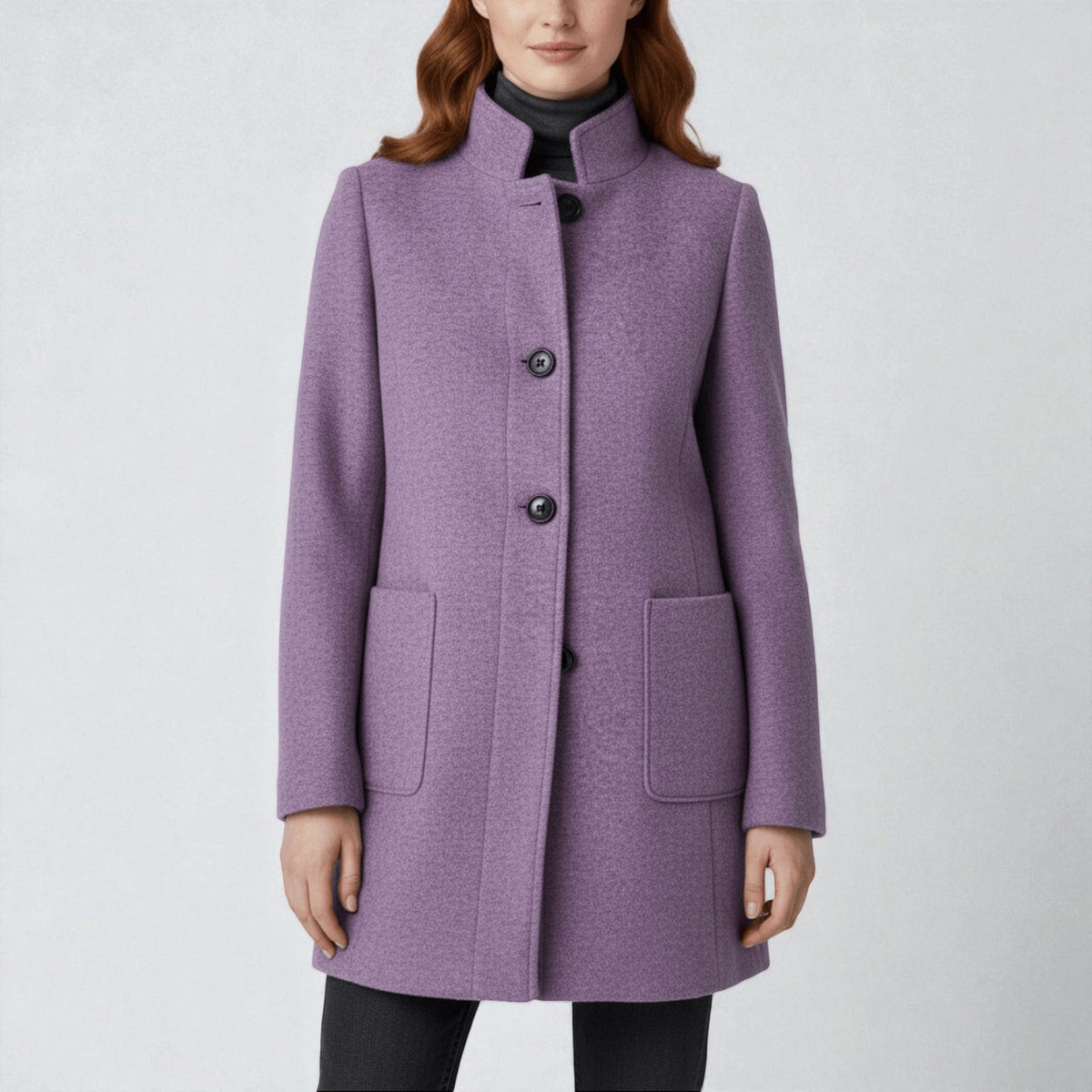 Elara – Women's Coat with Stand-Up Collar and Pockets - Coats - Purple - Davies & Cooper