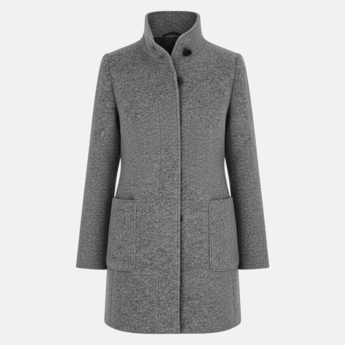 Elara – Women's Coat with Stand-Up Collar and Pockets - Coats - Light Grey - Davies & Cooper
