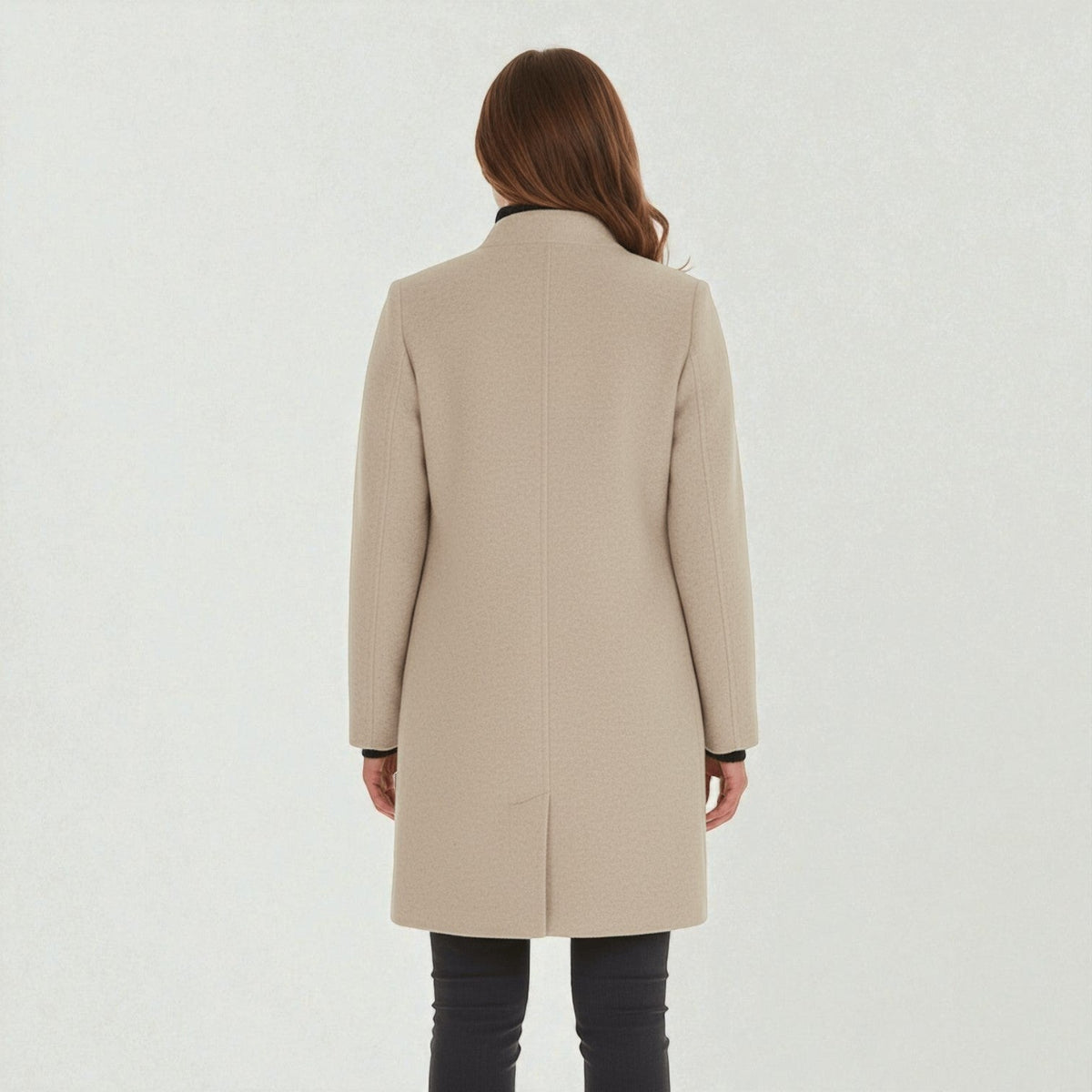 Elara – Women's Coat with Stand-Up Collar and Pockets - Coats - Khaki - Davies & Cooper