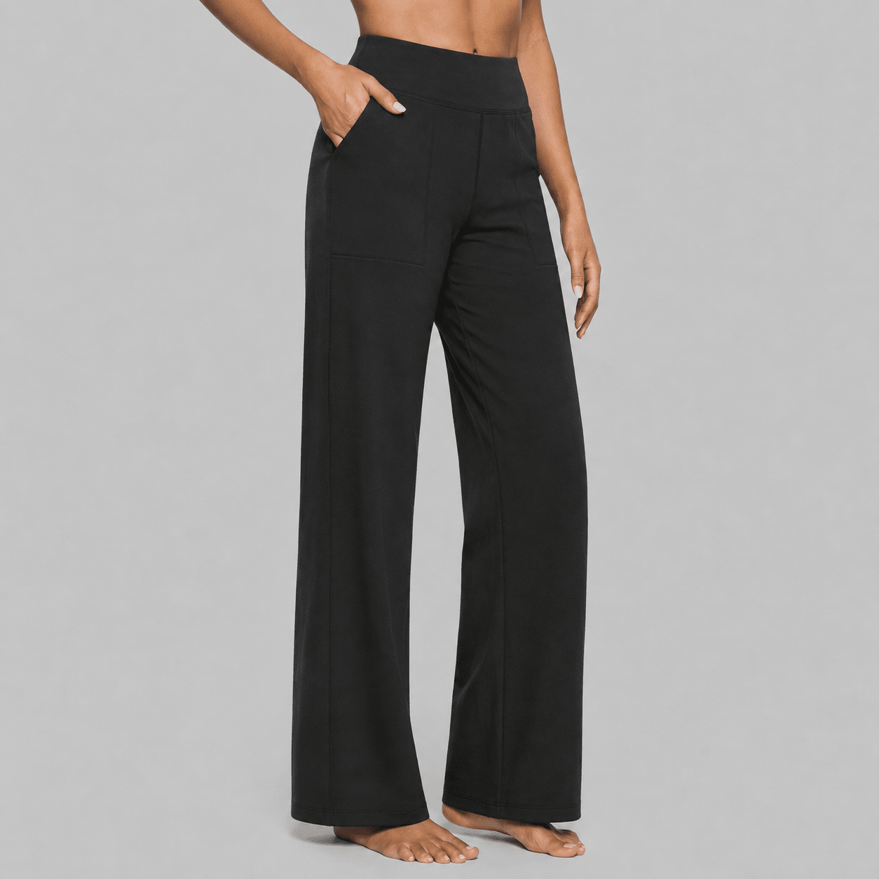 Eleanor - Women's High-Waisted Wide-Leg Trousers with Pockets - Trousers - Black - Davies & Cooper