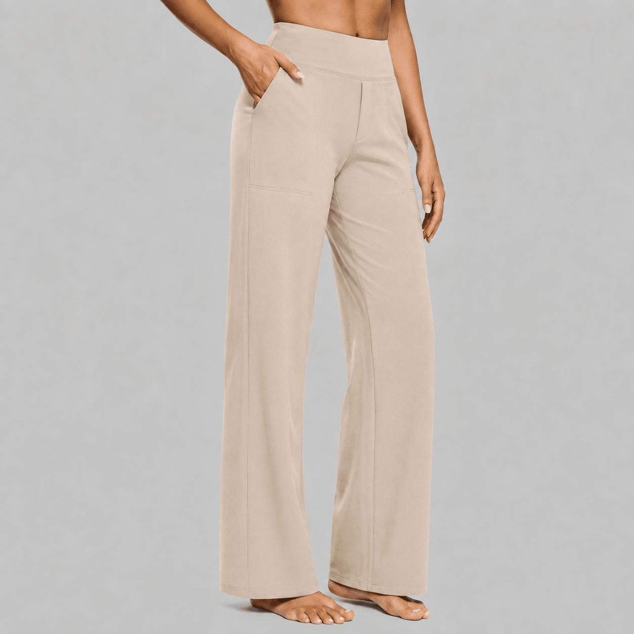 Eleanor - Women's High-Waisted Wide-Leg Trousers with Pockets - Trousers - Cream - Davies & Cooper