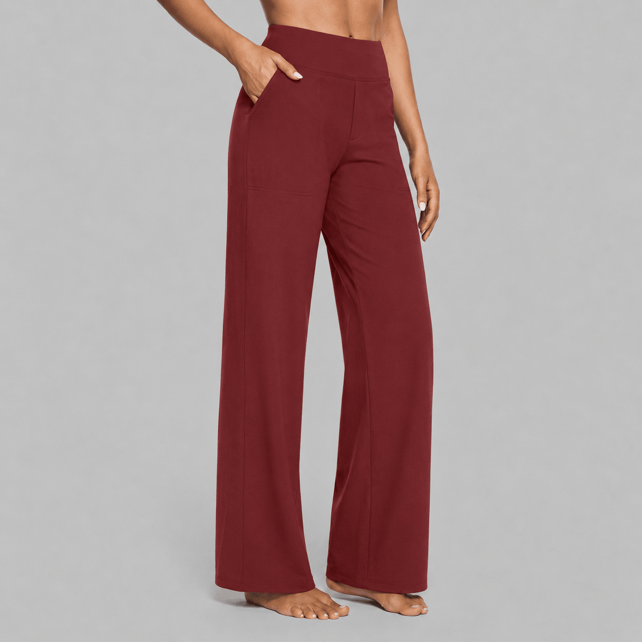 Eleanor - Women's High-Waisted Wide-Leg Trousers with Pockets - Trousers - Red - Davies & Cooper