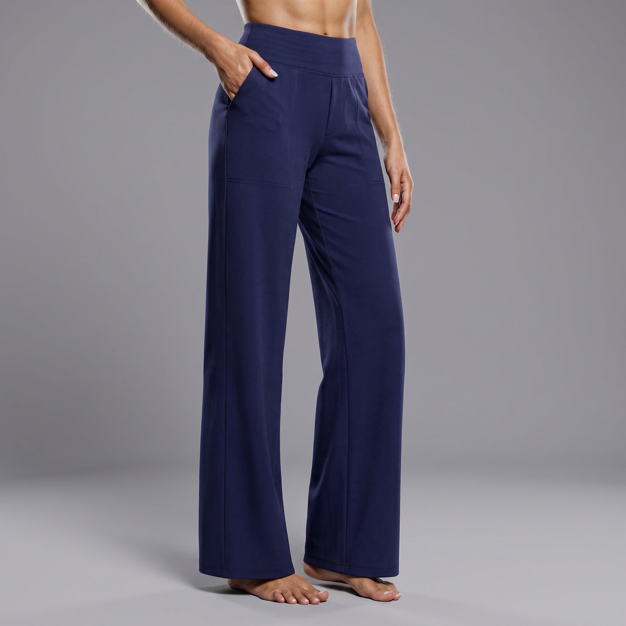 Eleanor - Women's High-Waisted Wide-Leg Trousers with Pockets - Trousers - Blue - Davies & Cooper