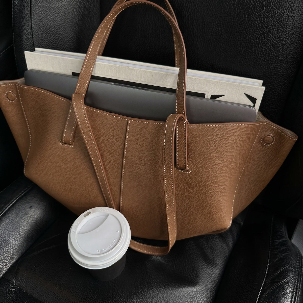 Eleanor - Women's Leather Tote Bag with Double Handles and Open Top - Tote Bags - Brown - Davies & Cooper