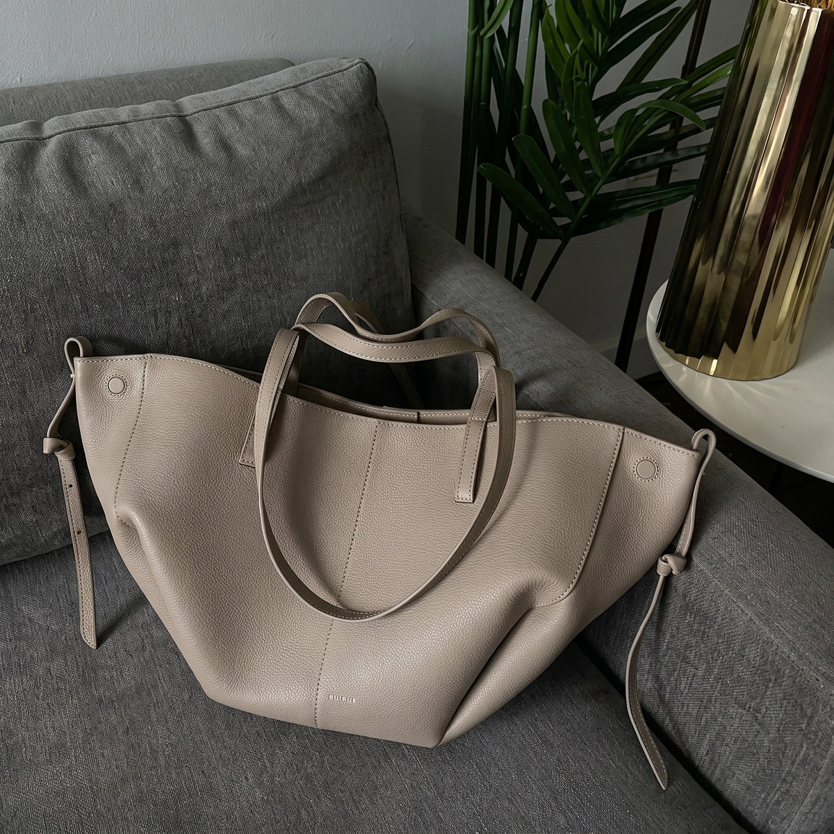 Eleanor - Women's Leather Tote Bag with Double Handles and Open Top - Tote Bags - Taupe - Davies & Cooper
