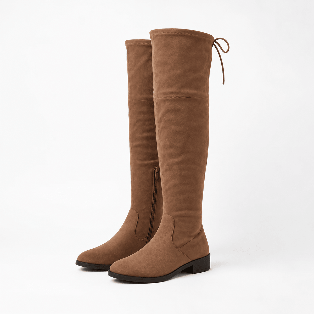 Eleanor - Women's Over-the-Knee Boots with Side Zip and Tie Detail - Boots - Brown - Davies & Cooper
