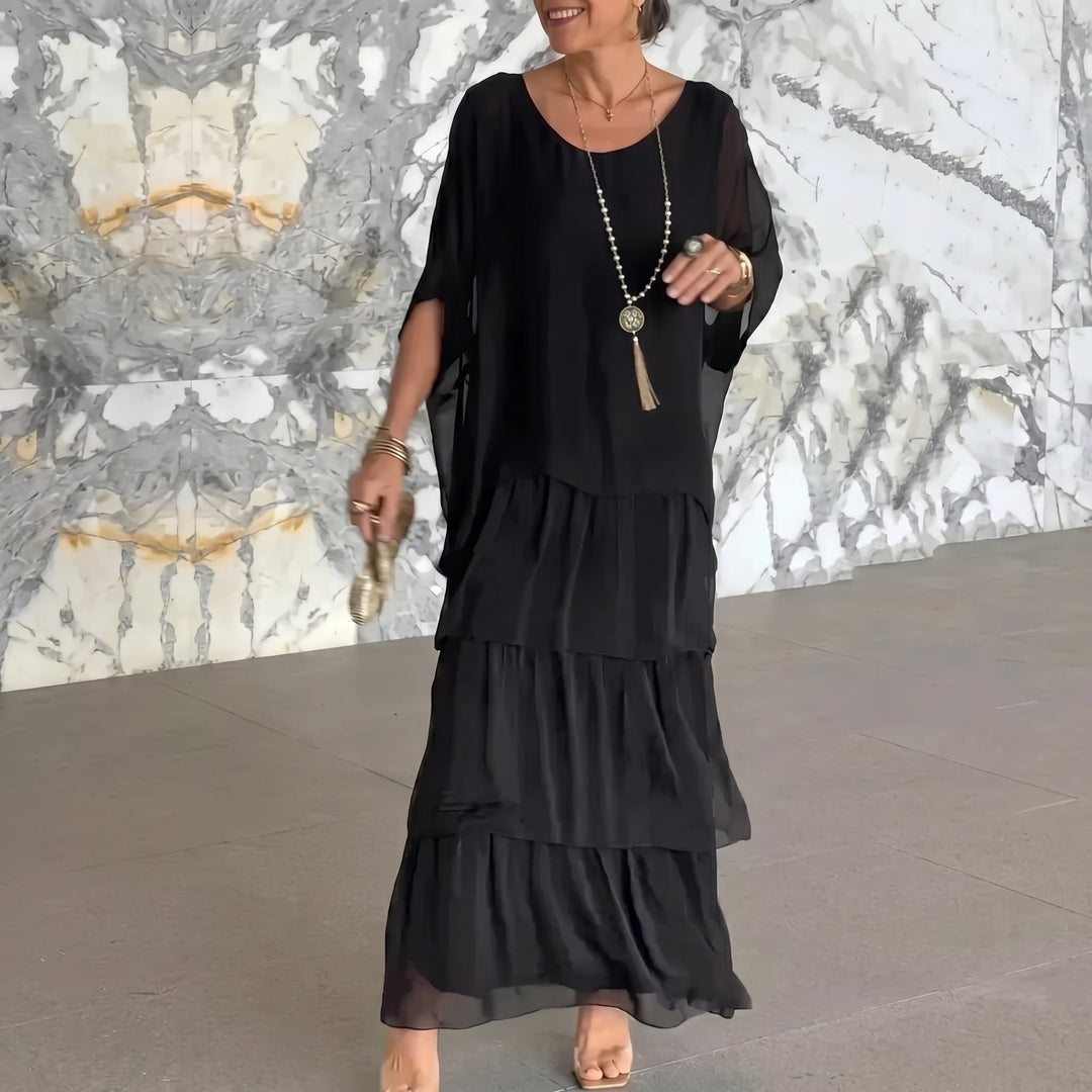 Eleanor - Women's Summer Batwing Sleeve Tiered Maxi Dress - Maxi Dresses - Black - Davies & Cooper