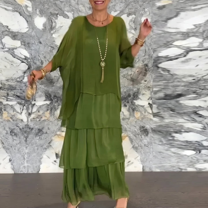 Eleanor - Women's Summer Batwing Sleeve Tiered Maxi Dress - Maxi Dresses - Dark Green - Davies & Cooper