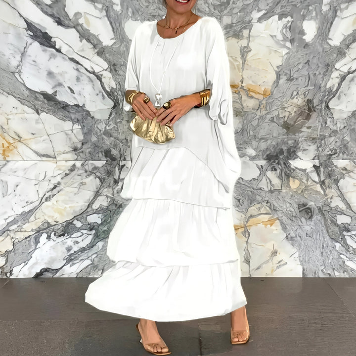 Eleanor - Women's Summer Batwing Sleeve Tiered Maxi Dress - Maxi Dresses - White - Davies & Cooper