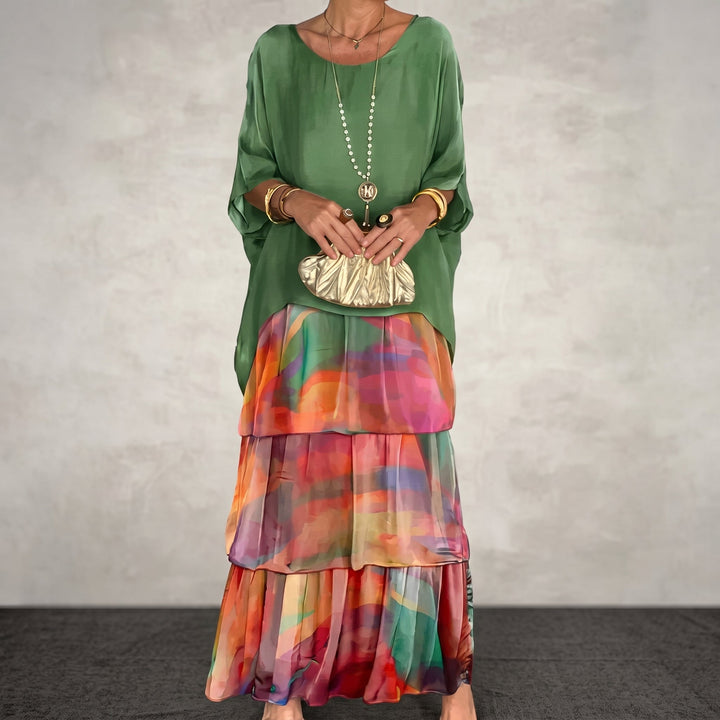 Eleanor - Women's Summer Batwing Sleeve Tiered Maxi Dress - Maxi Dresses - Multicoloured - Davies & Cooper