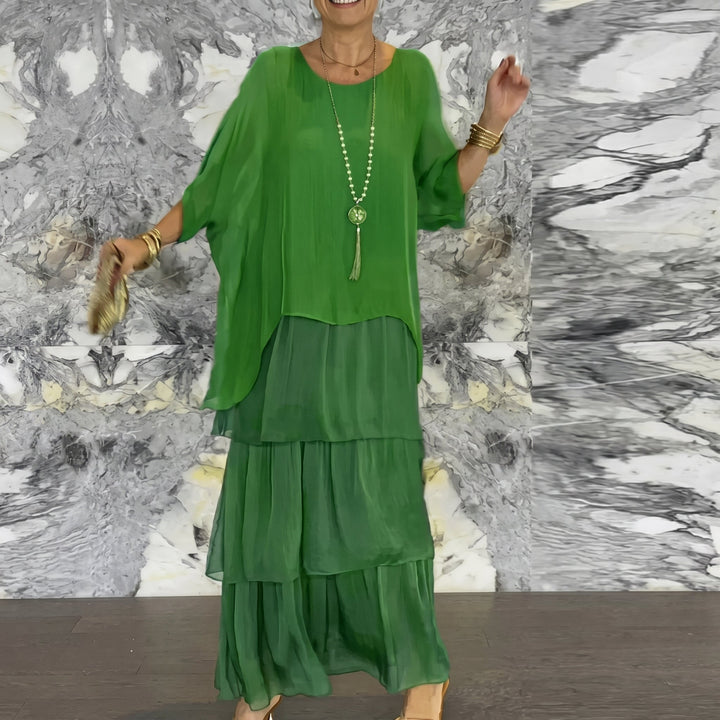 Eleanor - Women's Summer Batwing Sleeve Tiered Maxi Dress - Maxi Dresses - Green - Davies & Cooper