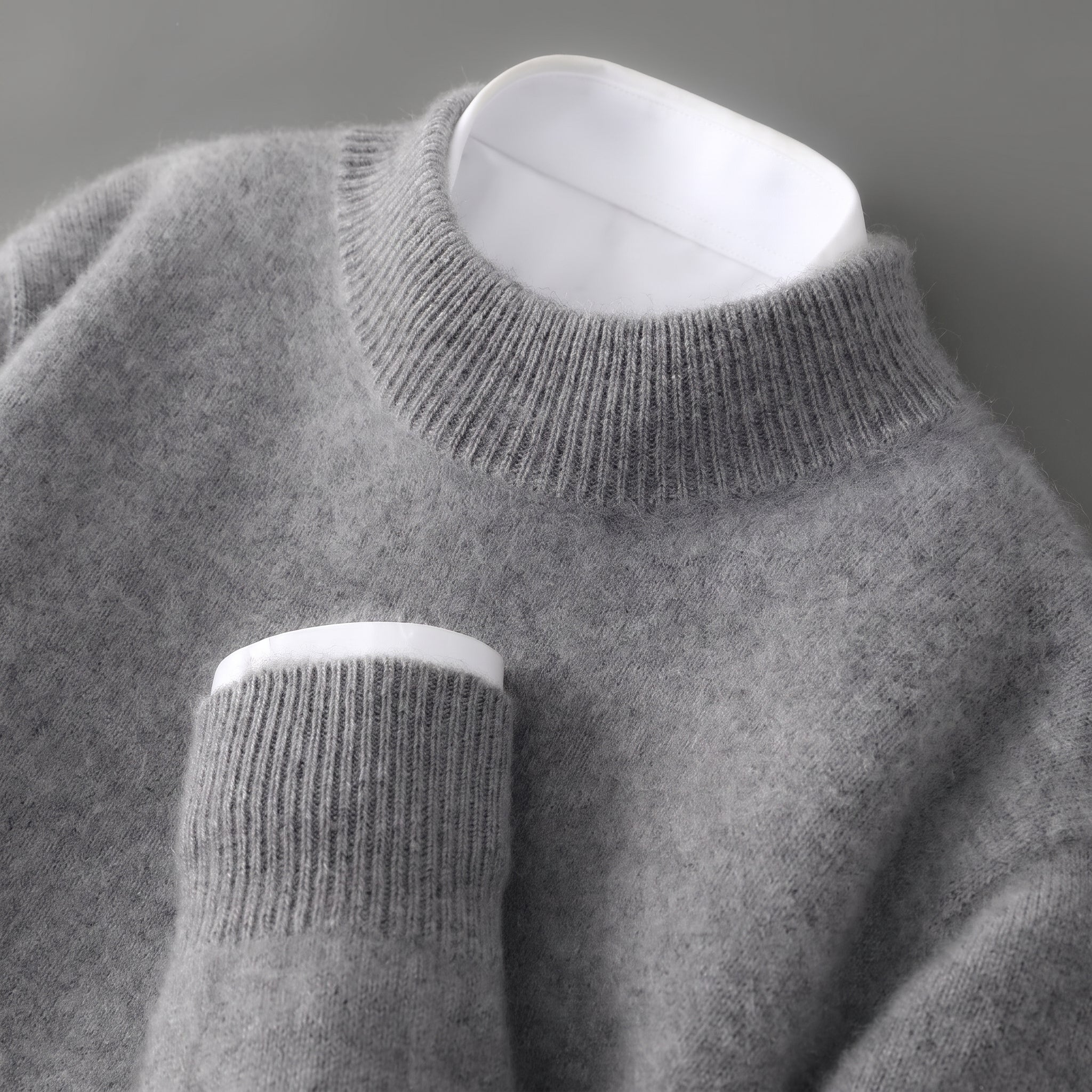 Elena - Women's Relaxed Fit Mock Neck Ribbed Trim Knit Jumper - Sweaters - Grey - Davies & Cooper