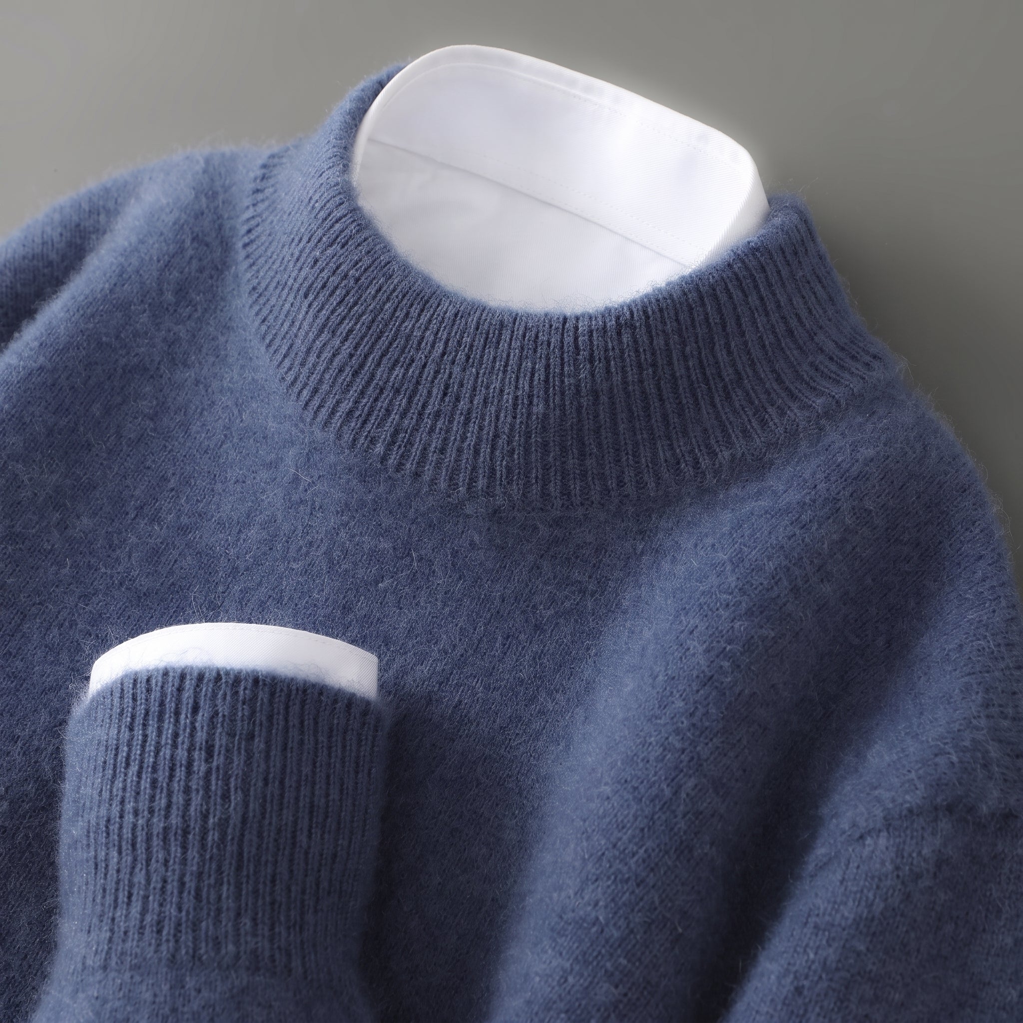 Elena - Women's Relaxed Fit Mock Neck Ribbed Trim Knit Jumper - Sweaters - Blue - Davies & Cooper