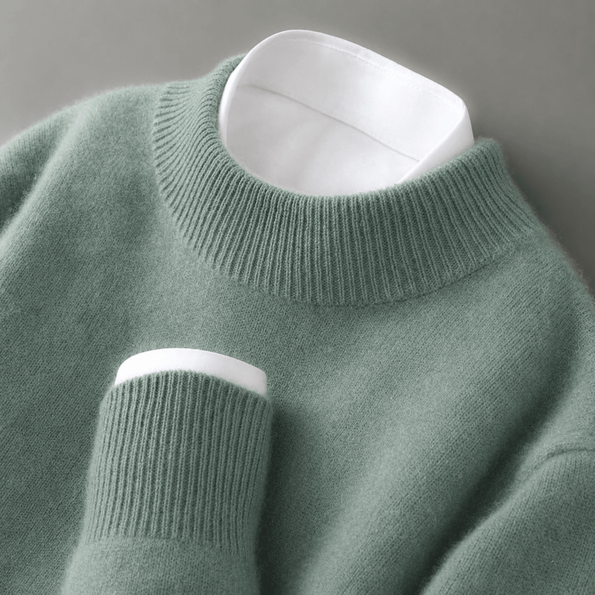 Elena - Women's Relaxed Fit Mock Neck Ribbed Trim Knit Jumper - Sweaters - Green - Davies & Cooper