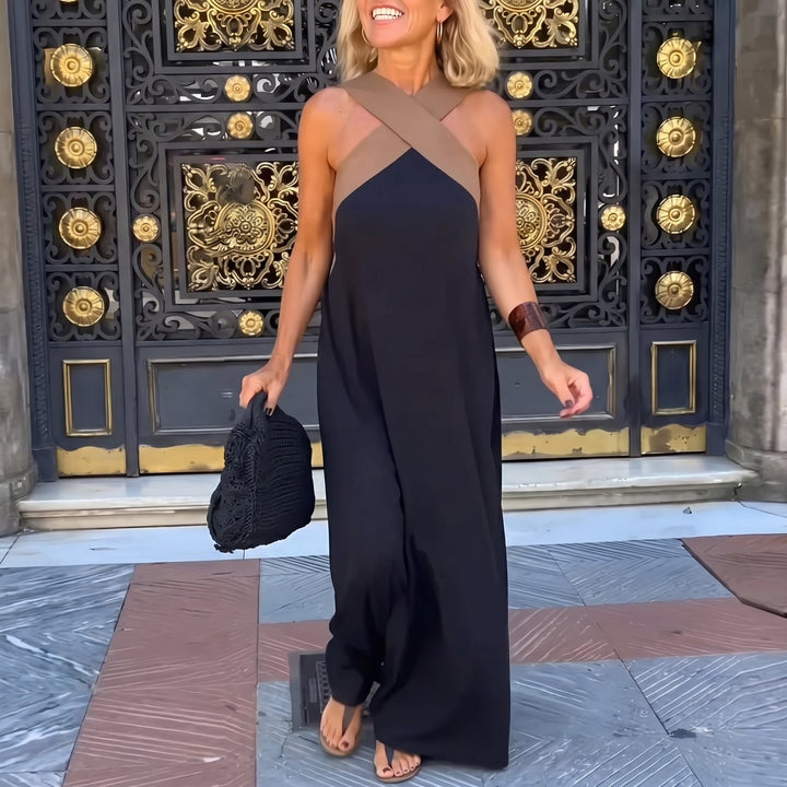 Elena - Women's Summer Cross Strap Maxi Dress - Maxi Dress - Black - Davies & Cooper