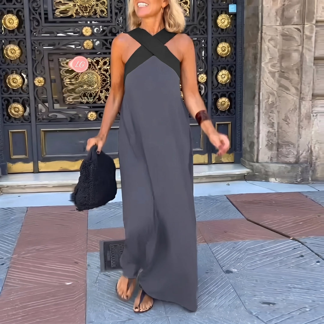 Elena - Women's Summer Cross Strap Maxi Dress - Maxi Dress - Grey - Davies & Cooper