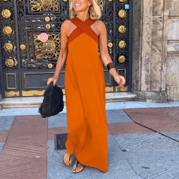 Elena - Women's Summer Cross Strap Maxi Dress - Maxi Dress - Orange - Davies & Cooper