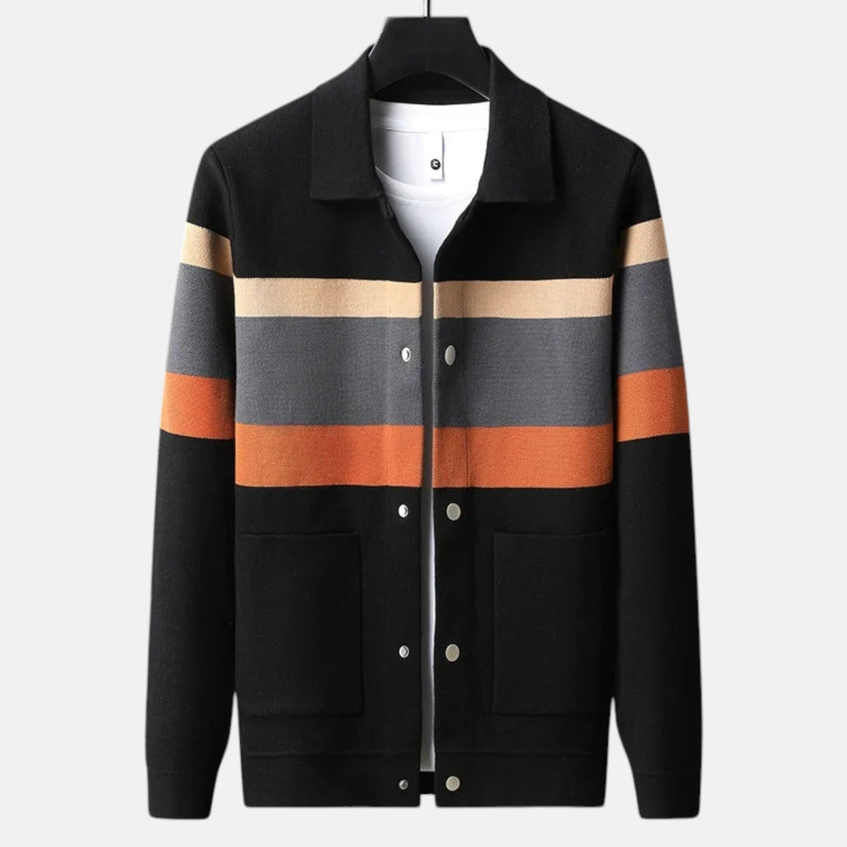 Elias – Men's Cardigan with Double Front Pockets and Button Closure - Cardigans - Orange - Davies & Cooper