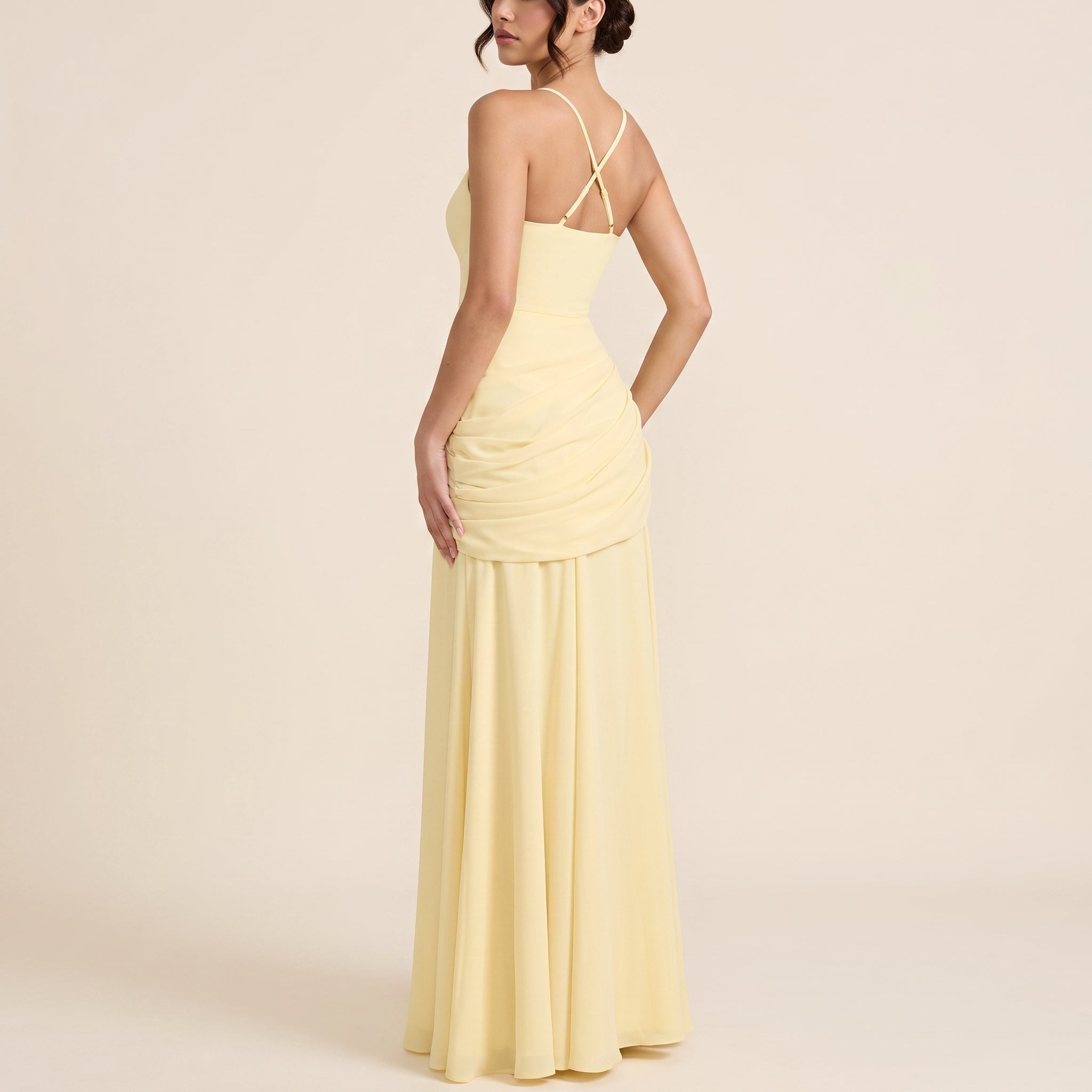 Elise - Women's Wedding Guest Ruched Maxi Dress - Maxi Dress - Yellow - Davies & Cooper