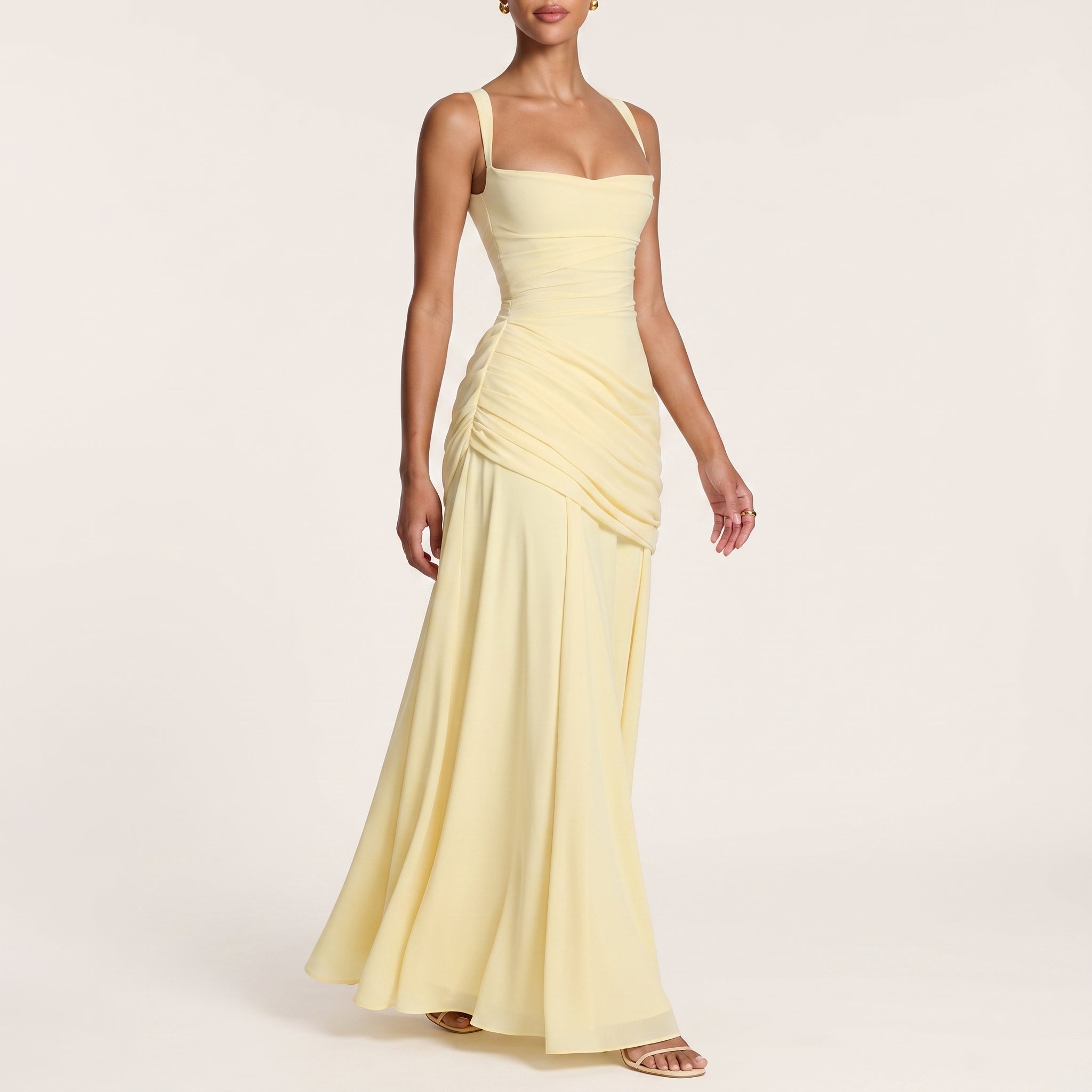 Elise - Women's Wedding Guest Ruched Maxi Dress - Maxi Dress - Yellow - Davies & Cooper