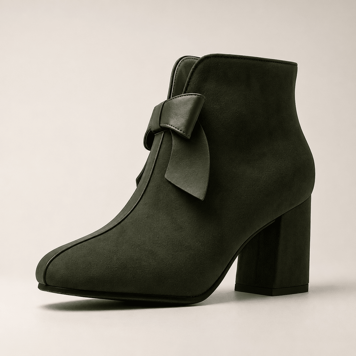 Eliza - Women's Block Heel Ankle Boots with Bow Detail - Boots - Olive Green - Davies & Cooper