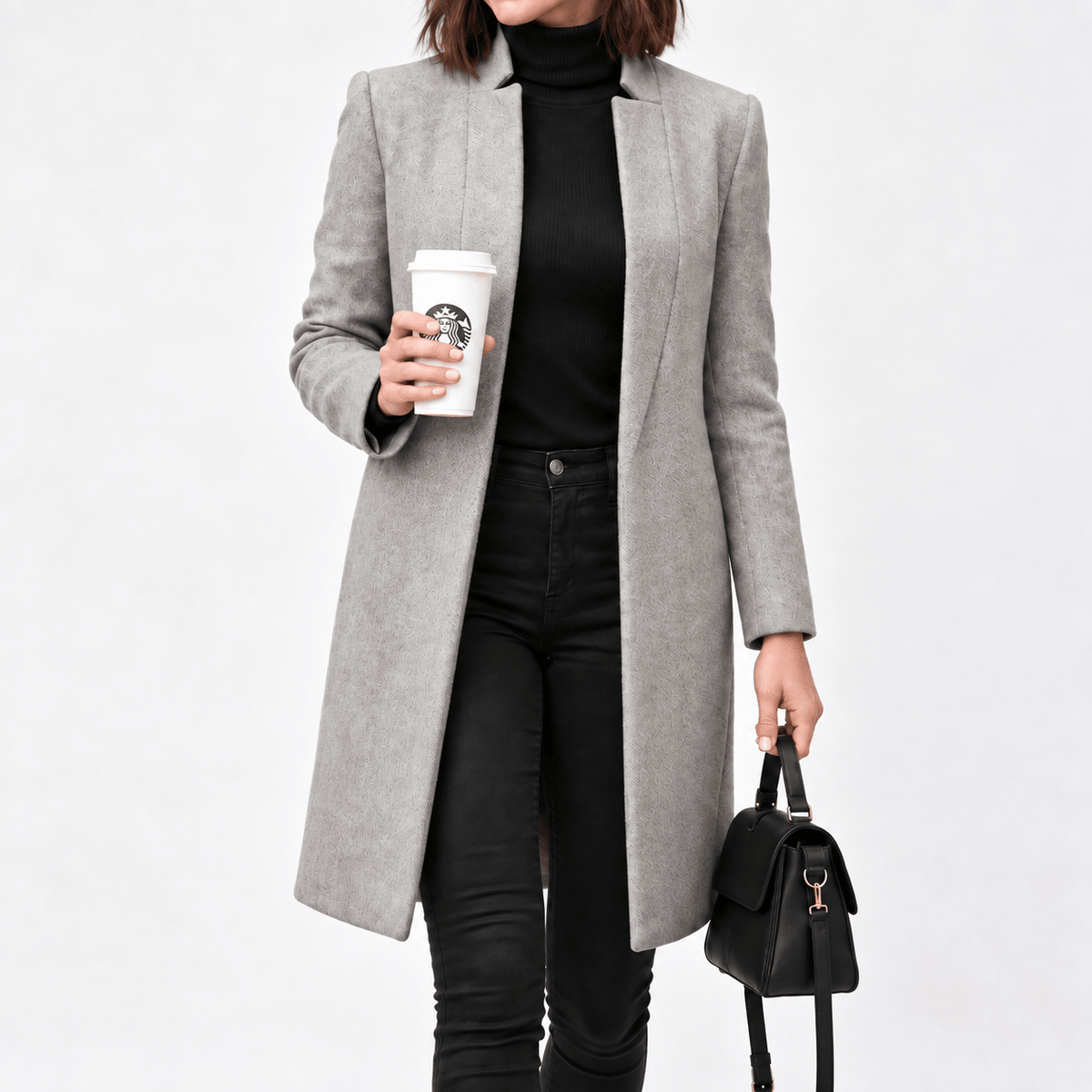Eliza - Women's Tailored Longline Overcoat with Notch Lapel - Overcoats - Grey - Davies & Cooper
