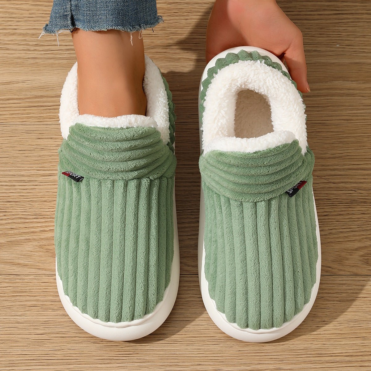 Elke – Non-Slip Plush House Slippers - Slippers - Green - Davies & Cooper