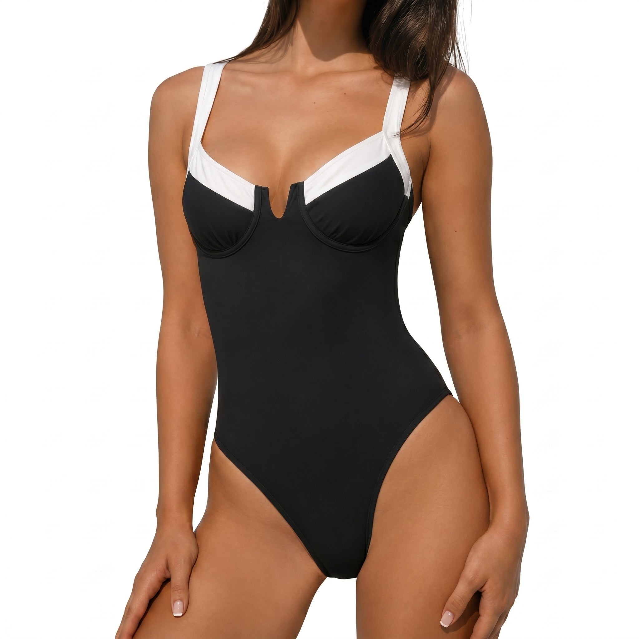 Elsa - Women's Summer Contrast Trim Underwire Swimsuit - Swimsuit - Black - Davies & Cooper