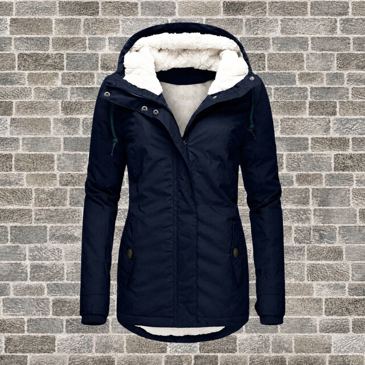 Elsie - Women's Hooded Parka Jacket with Faux Fur Lining and Quilted Pockets - Coats & Jackets - Navy - Davies & Cooper