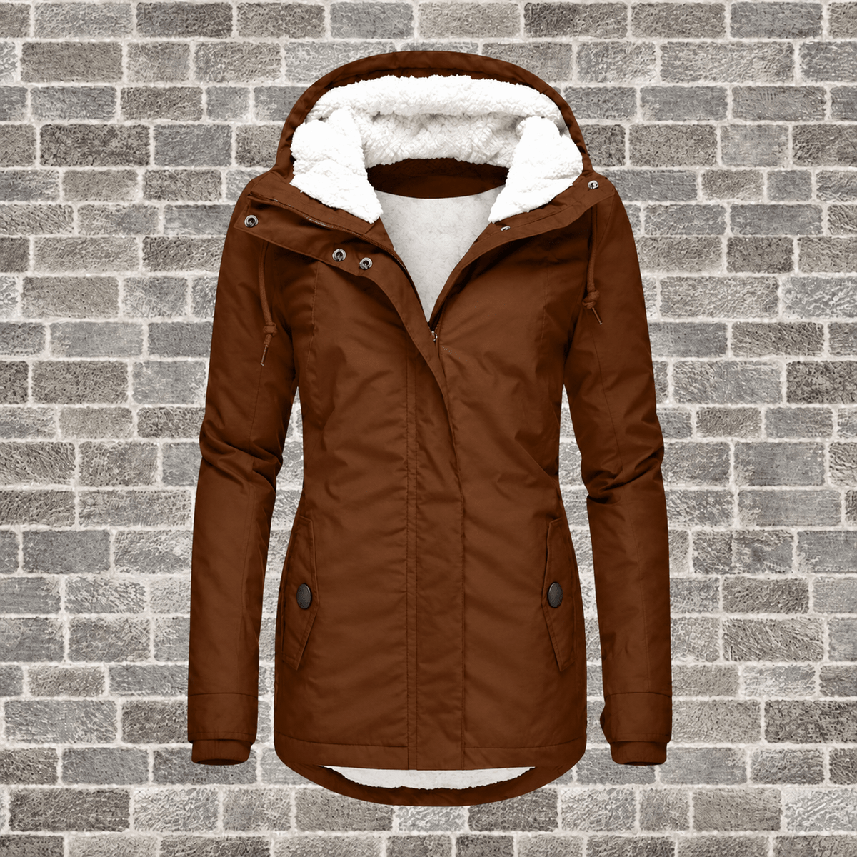Elsie - Women's Hooded Parka Jacket with Faux Fur Lining and Quilted Pockets - Coats & Jackets - Brown - Davies & Cooper