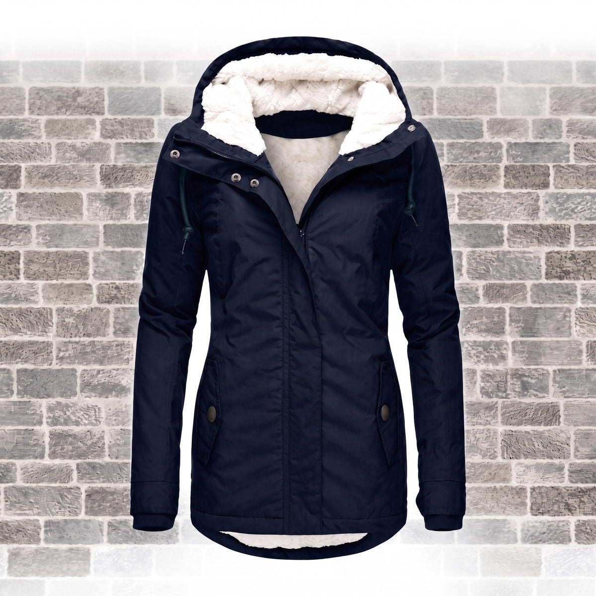 Elsie - Women's Hooded Parka Jacket with Faux Fur Lining and Quilted Pockets - Coats & Jackets - Navy - Davies & Cooper