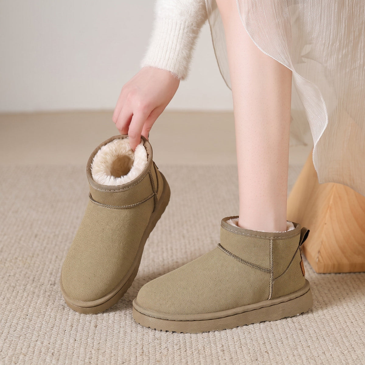 Emily - Women's Ankle Boots with Faux Fur Lining and Cushioned Sole - Boots - Khaki - Davies & Cooper