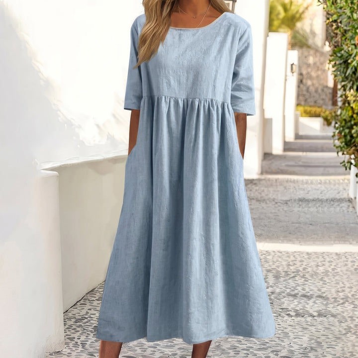 Emma - Women's Summer Relaxed Fit Pleated Maxi Dress - Maxi Dresses - Light Blue - Davies & Cooper