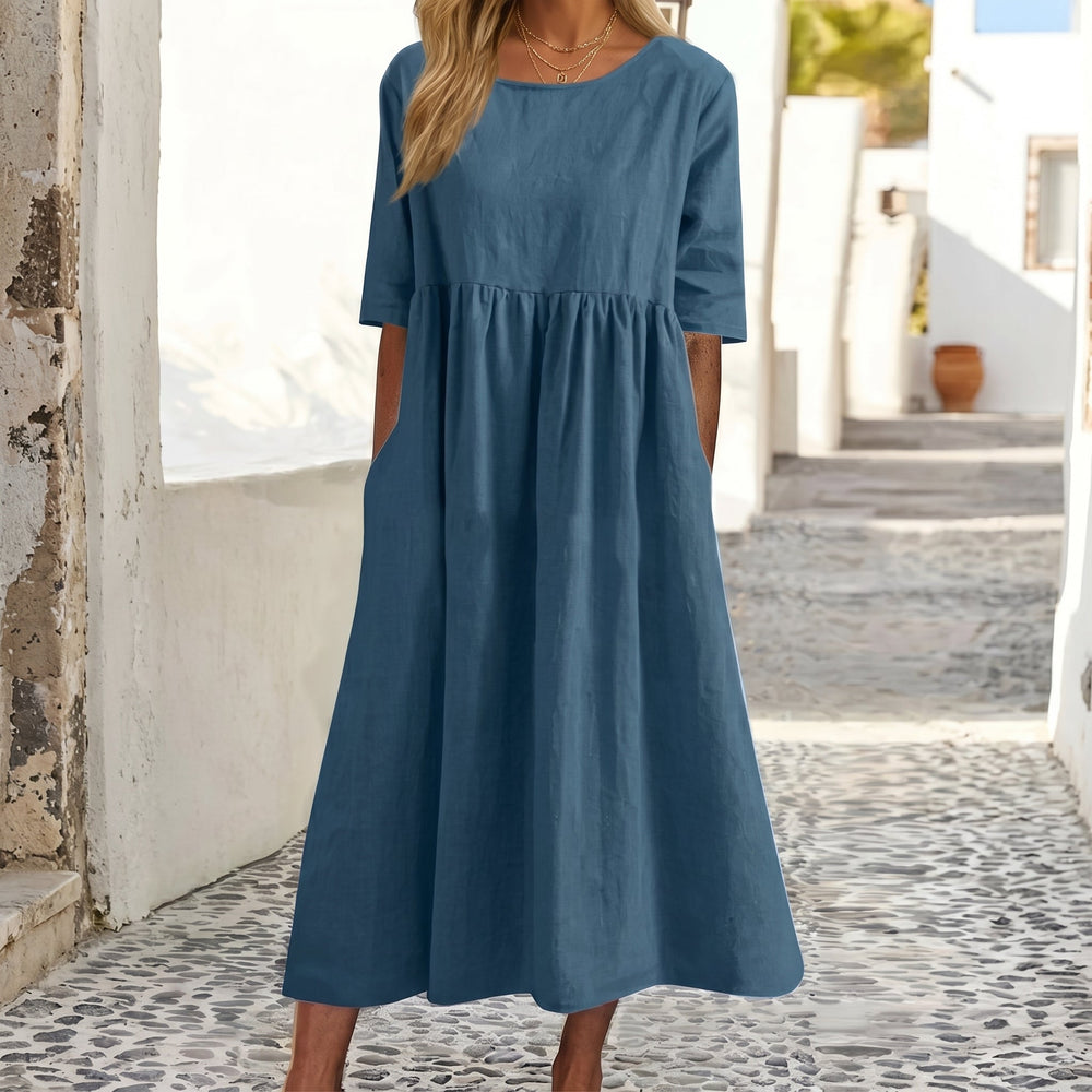 Emma - Women's Summer Relaxed Fit Pleated Maxi Dress - Maxi Dresses - Blue - Davies & Cooper