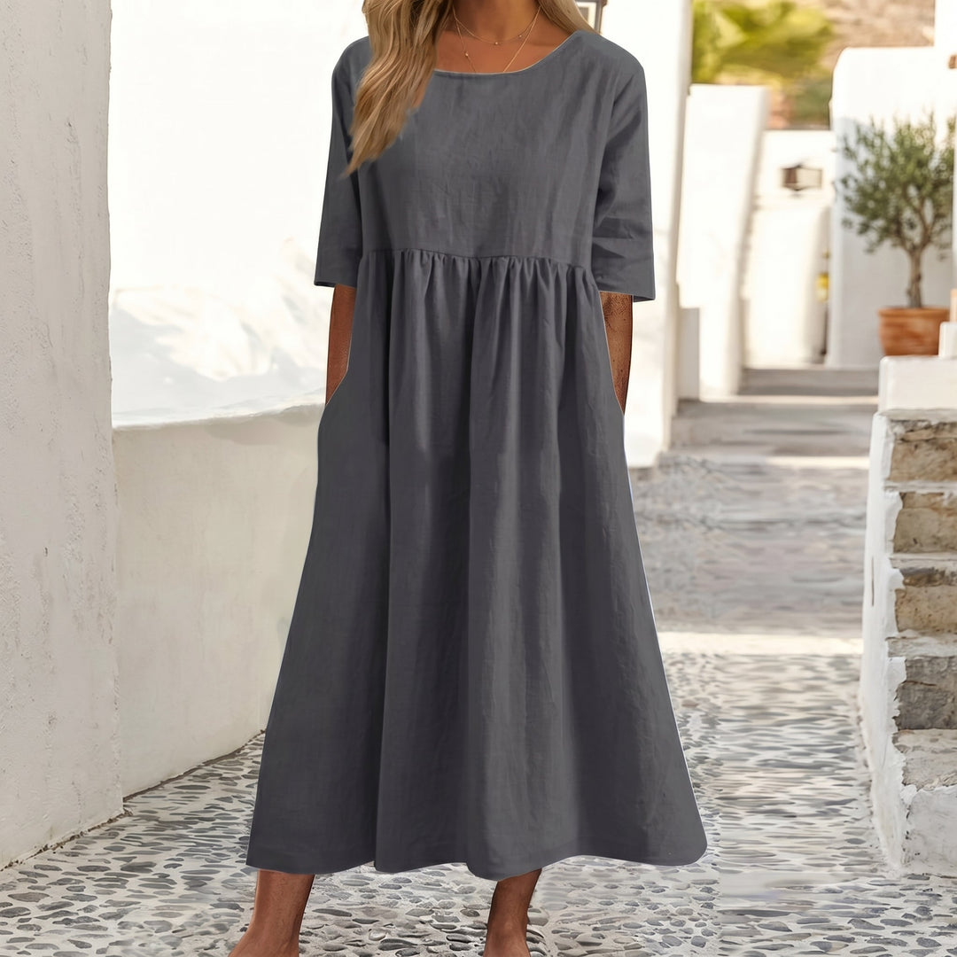Emma - Women's Summer Relaxed Fit Pleated Maxi Dress - Maxi Dresses - Grey - Davies & Cooper