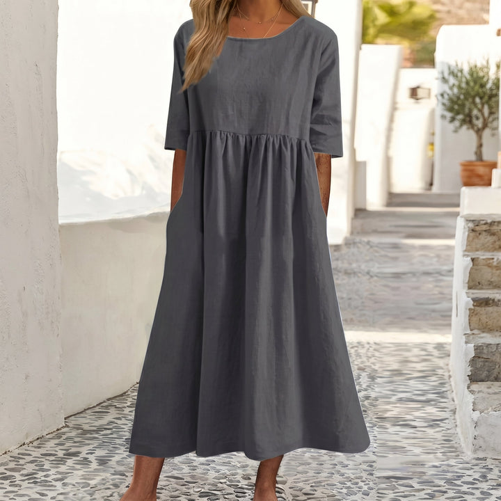 Emma - Women's Summer Relaxed Fit Pleated Maxi Dress - Maxi Dresses - Grey - Davies & Cooper