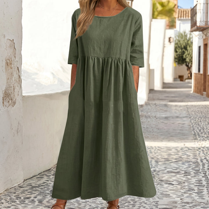 Emma - Women's Summer Relaxed Fit Pleated Maxi Dress - Maxi Dresses - Green - Davies & Cooper
