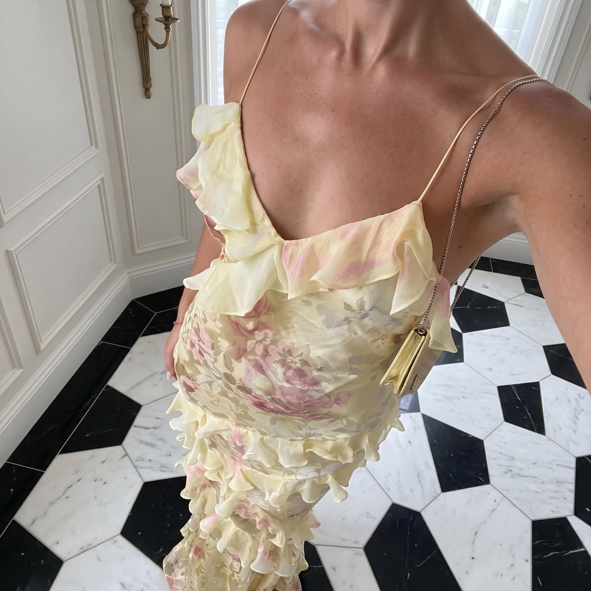 Esmeralda - Women's Wedding Guest Ruffle Maxi Dress - Maxi Dress - Yellow - Davies & Cooper