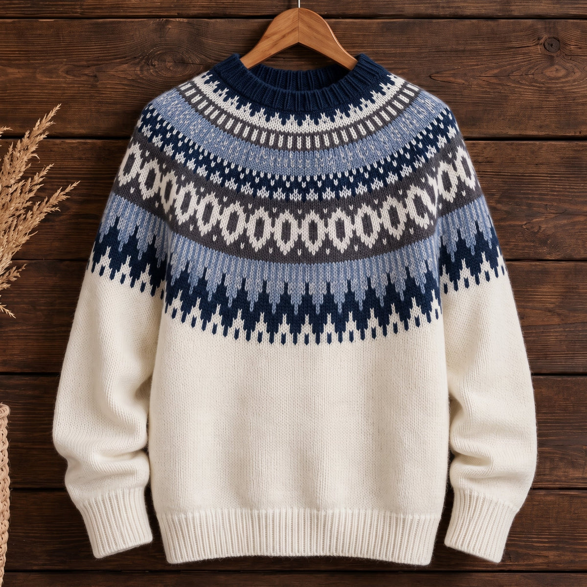Estelle - Women's Fair Isle Knit Crew Neck Jumper - Sweaters - White - Davies & Cooper