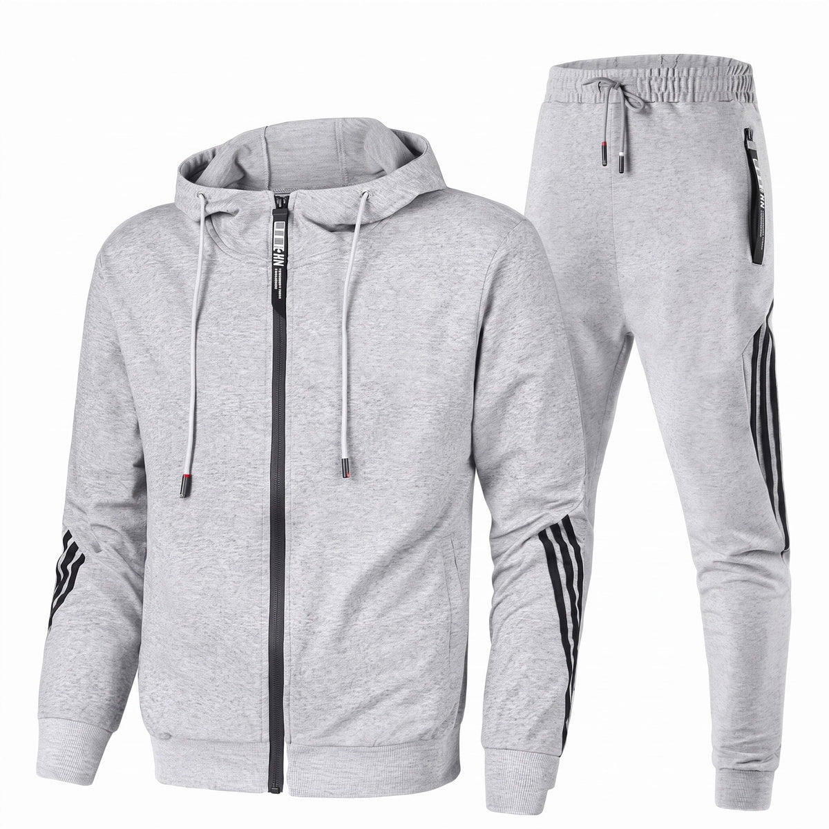 Etienne - Men's Hooded Zip-Up Tracksuit with Side Stripe Detail - Outfit Sets - Grey - Davies & Cooper