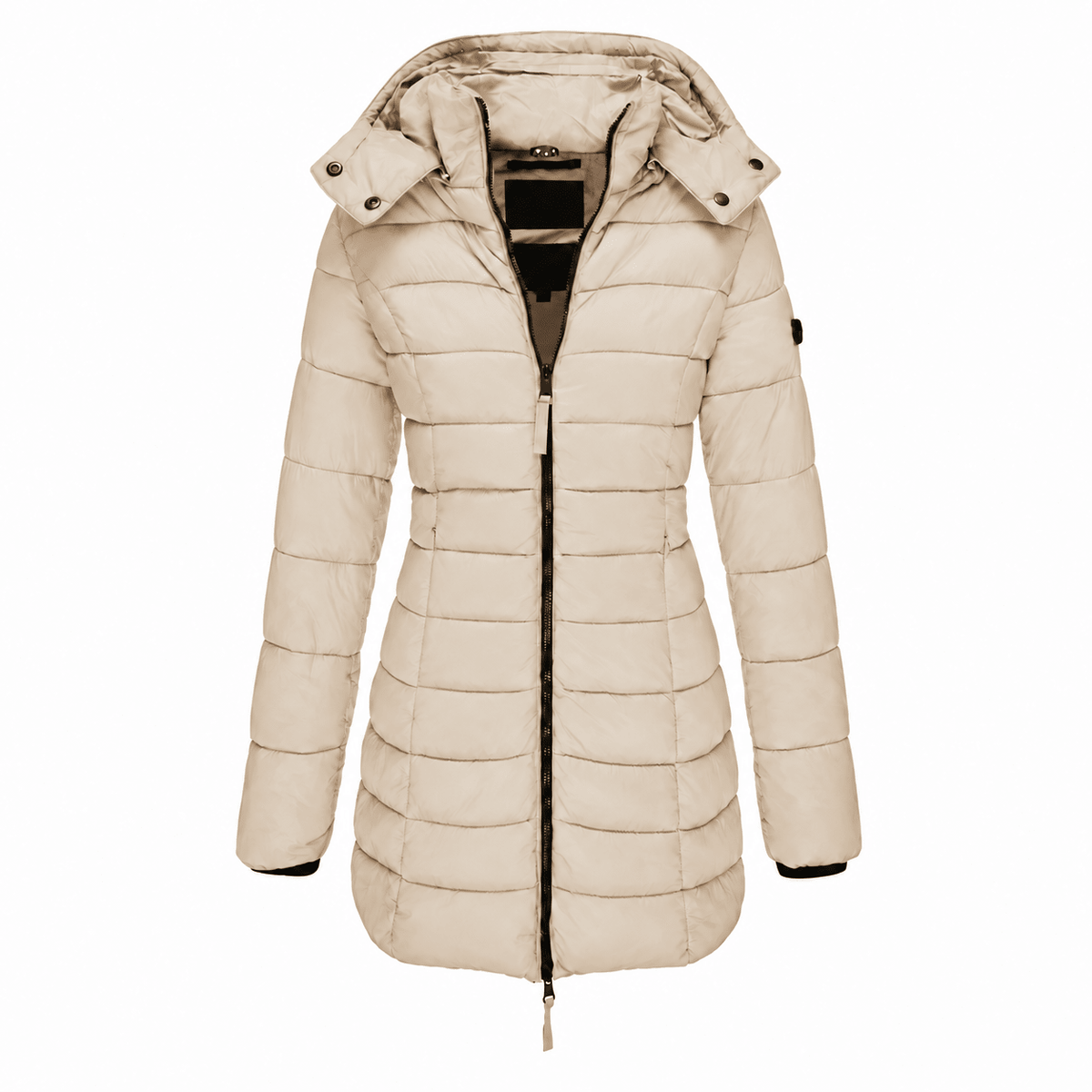 Evelyn - Women's Hooded Longline Quilted Parka Jacket with Drawstring Hem - Parka Jacket - Khaki - Davies & Cooper