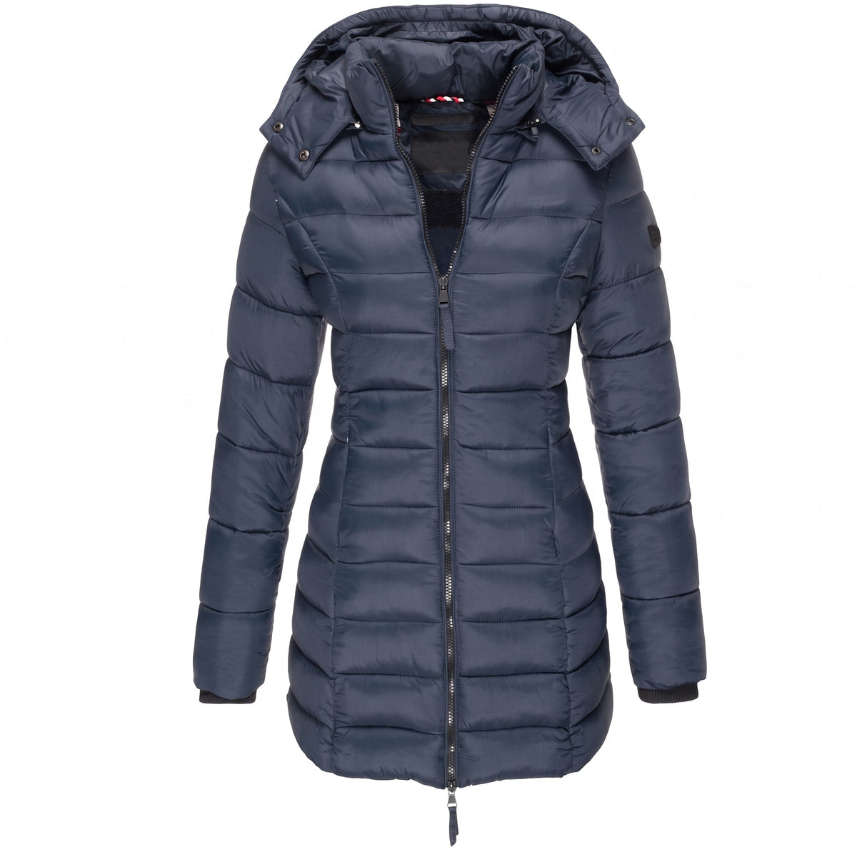 Evelyn - Women's Hooded Longline Quilted Parka Jacket with Drawstring Hem - Parka Jacket - Navy - Davies & Cooper