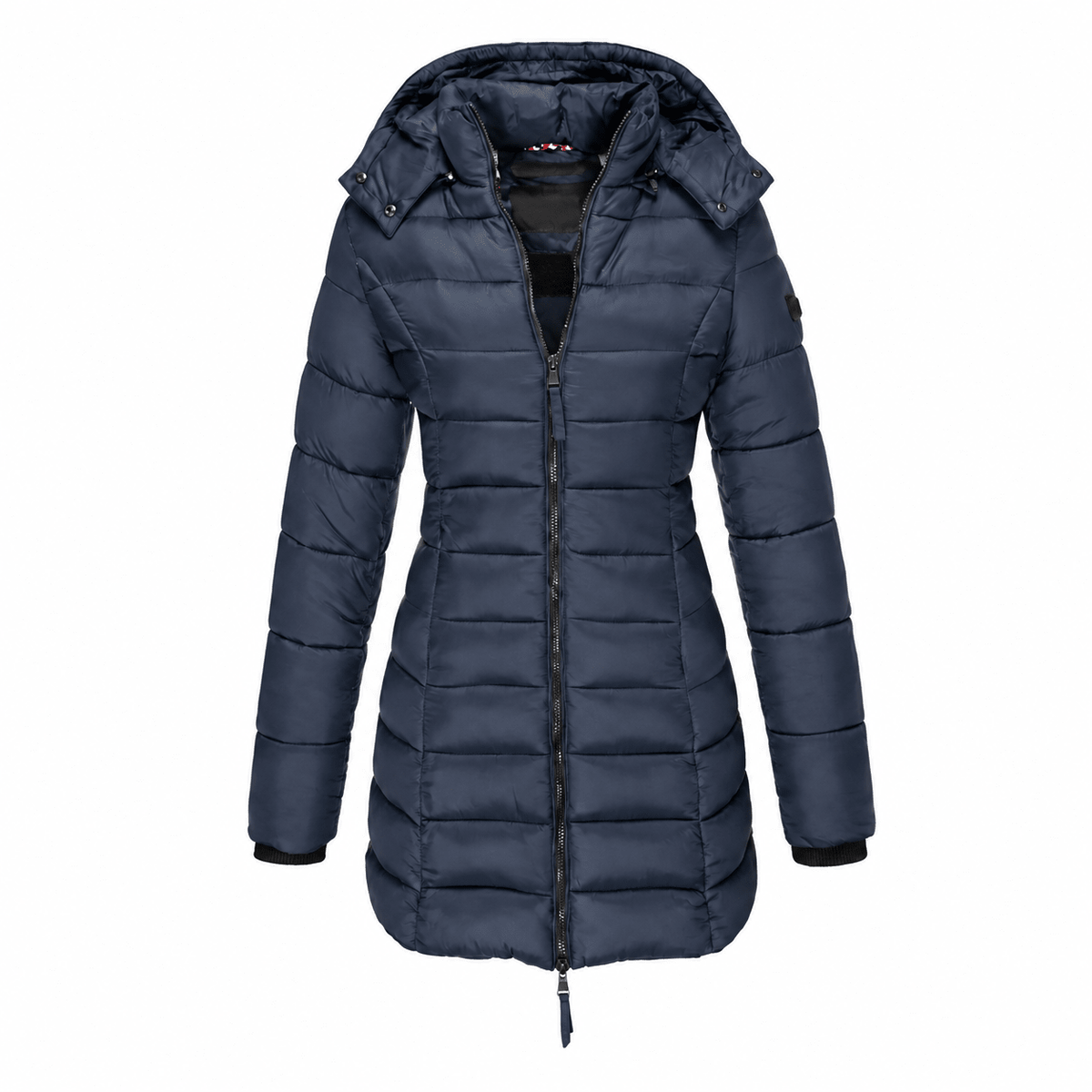 Evelyn - Women's Hooded Longline Quilted Parka Jacket with Drawstring Hem - Parka Jacket - Navy - Davies & Cooper
